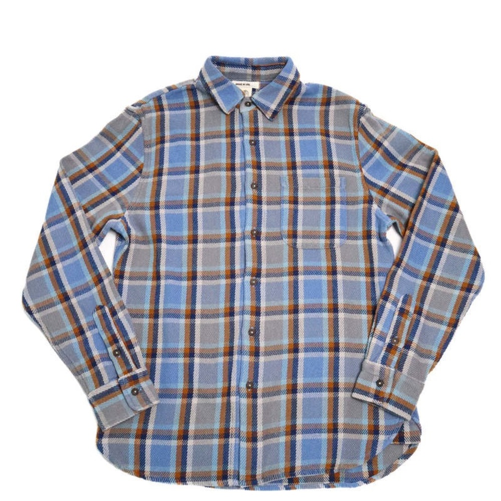 Hiroshi Kato Ripper Loose Weave Plaid Shirt Blue Gray Shirt Men’s Large